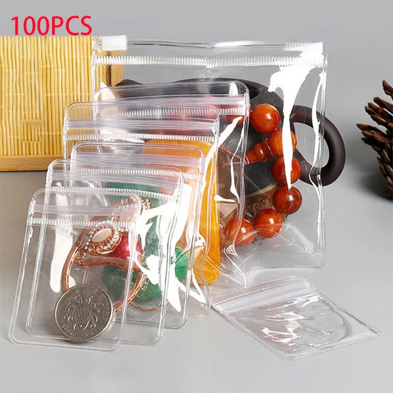 INPLUSTOP 20 pièces sacs d'emballage de bijoux en PVC Transparent 24 fils épaissir affichage emballage sac à fermeture éclair pochette de rangement