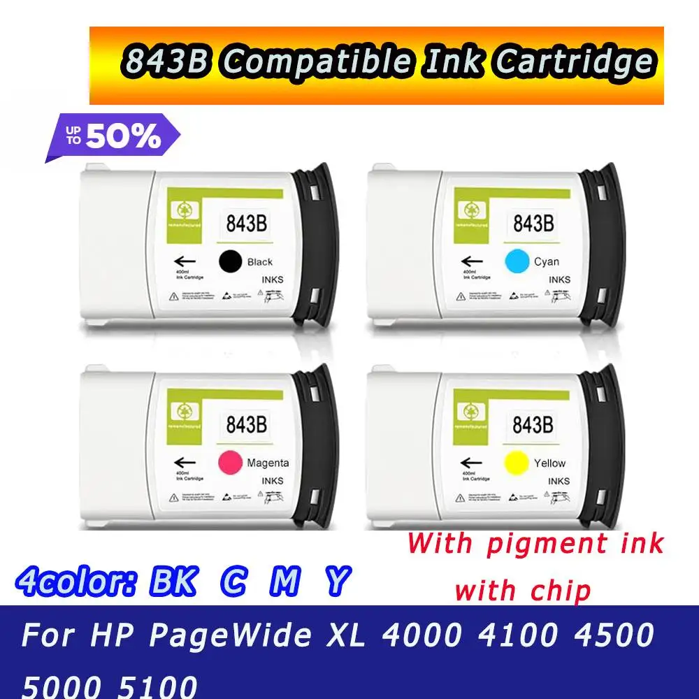 

843 843B Printer Cartridge For HP Compatible Ink Cartridge with Full Pigment Ink For HP PageWide XL 4000 4100 4500 5000 5100 Kit