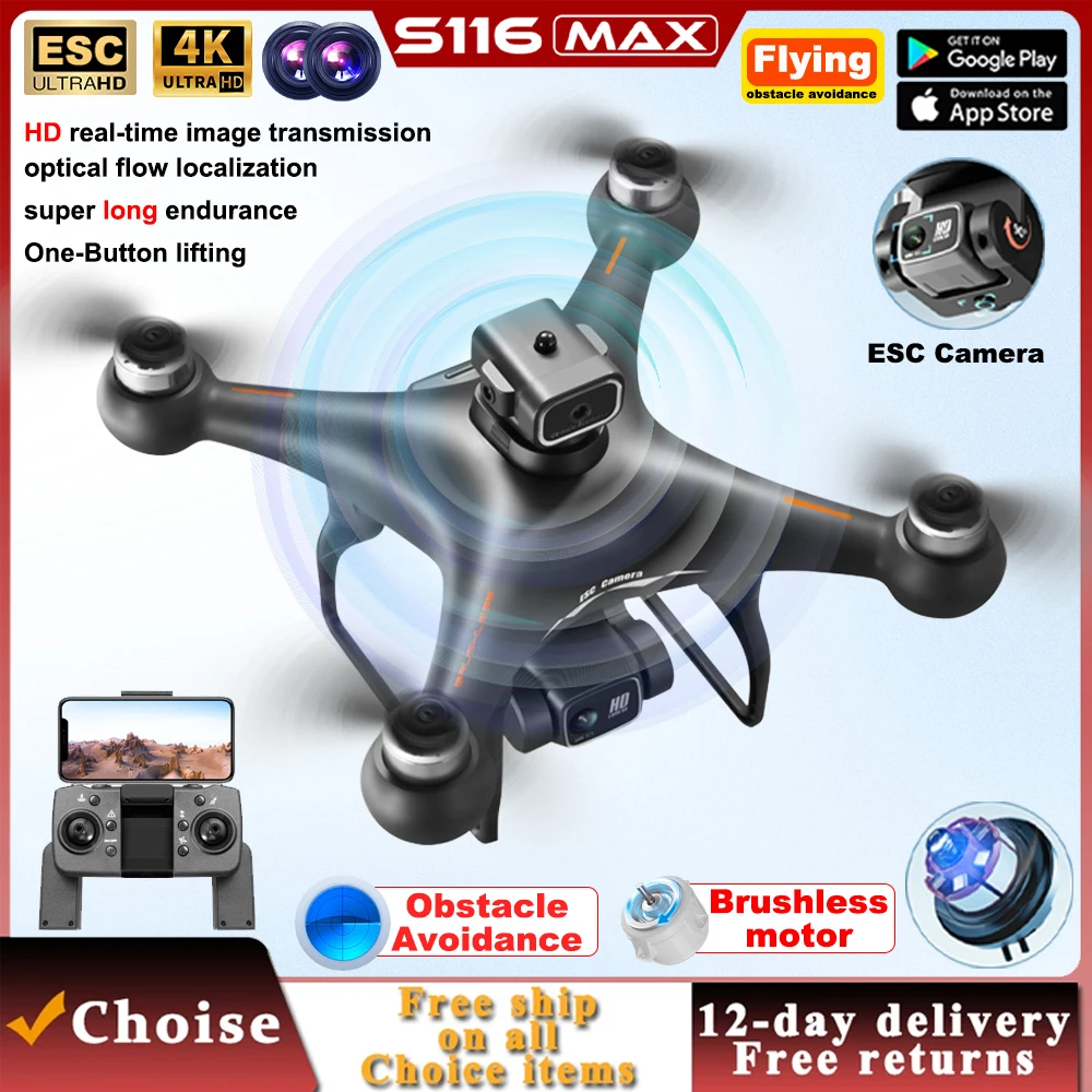 

S116 MAX Professional Drone Brushless Motor WIFI FPV 4K Dual Camera UAV Remote Control Quadcopter Christmas Gifts Children's Toy