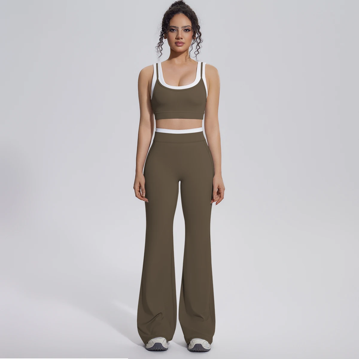 Neues Farbblock-Set mit Schönem Rücken-Yoga-BH und Weiten Hosen für Sommer, Fitness, Laufen und Workout, Hochelastisches, Lockeres Schlaghosen-Oberteil – Detail 19
