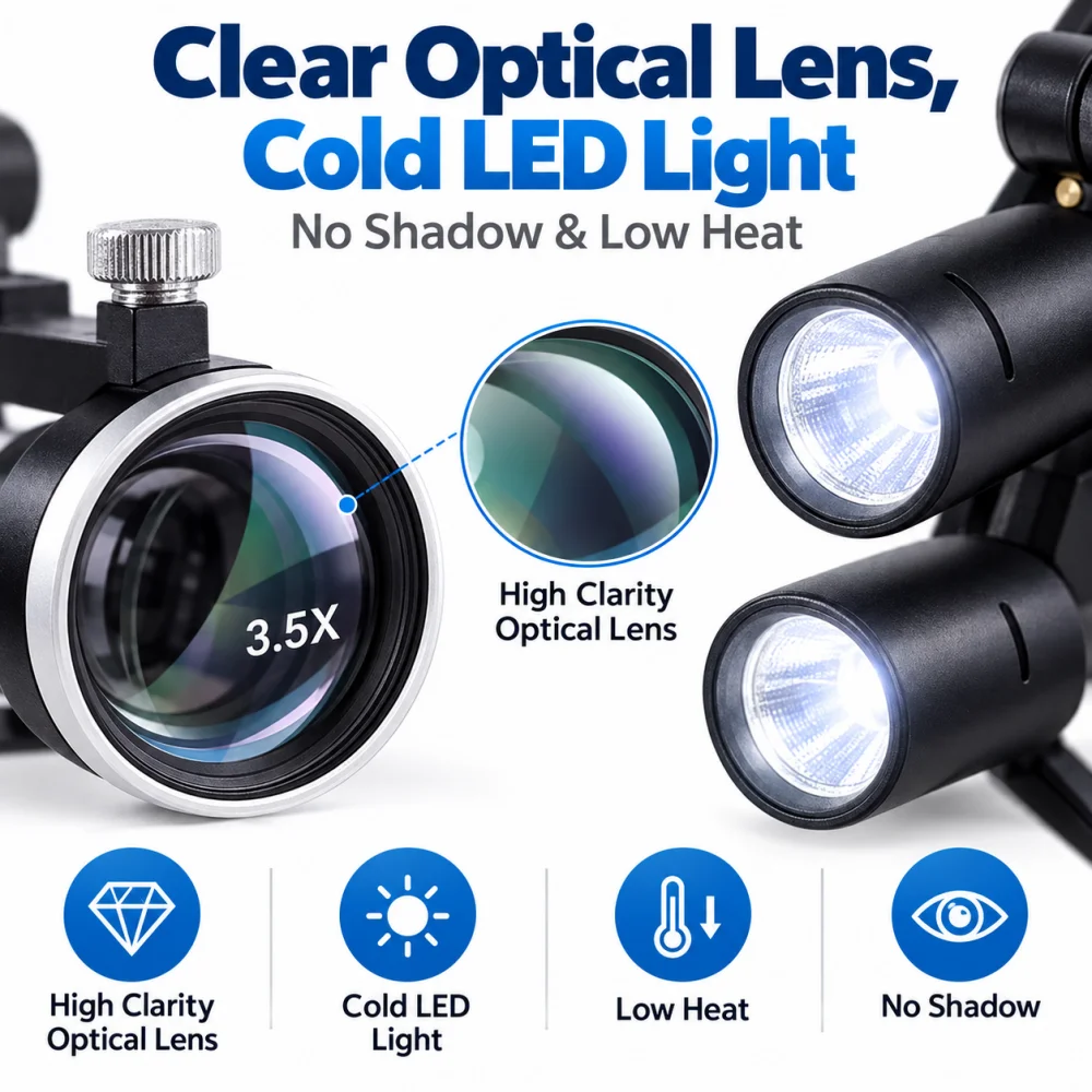 2.5X/3.5X Dental LED Headlight Binocular Loupes Deasin Headband Ajustable 5W Dentist Surgical Headlamp Dentistry Magnifier EU/U