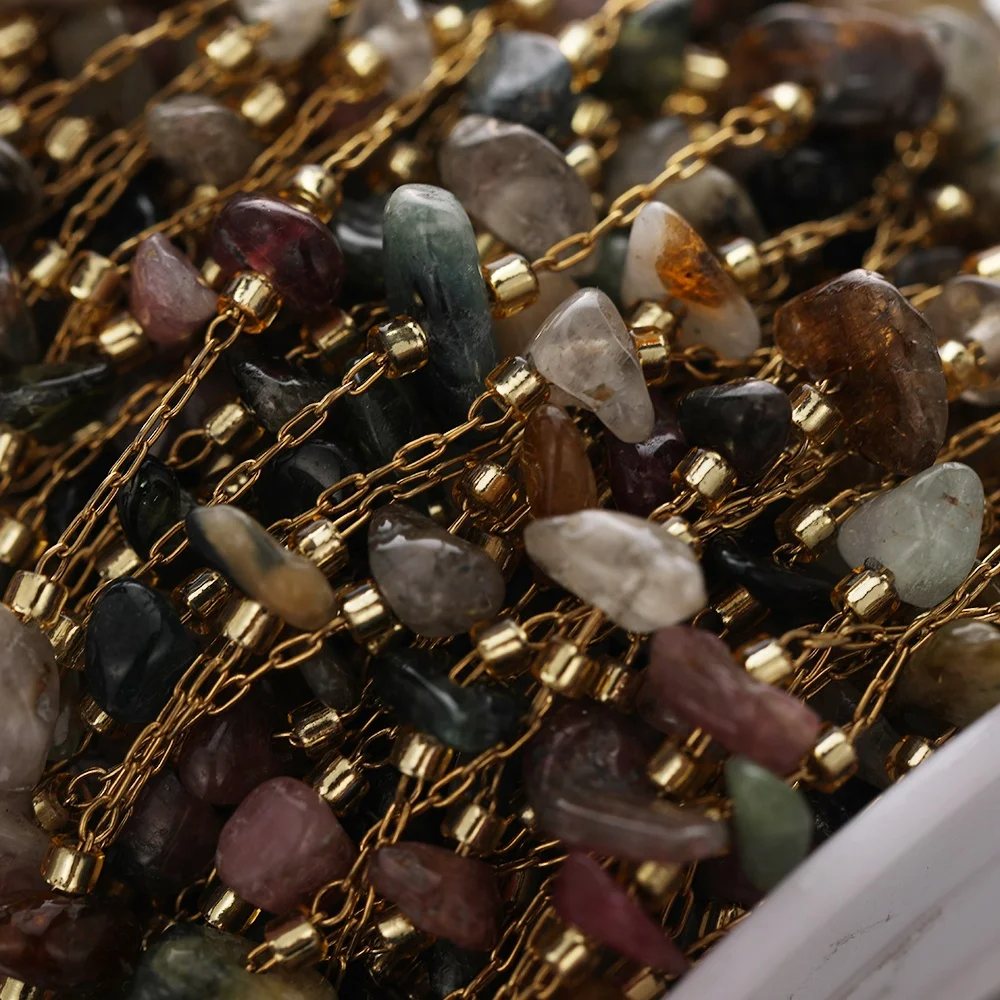 10 متر الفولاذ المقاوم للصدأ البني والأحمر سلاسل الحجر الطبيعي DIY بها بنفسك صنع المجوهرات قلادة العثور على مكونات سوار الملحقات