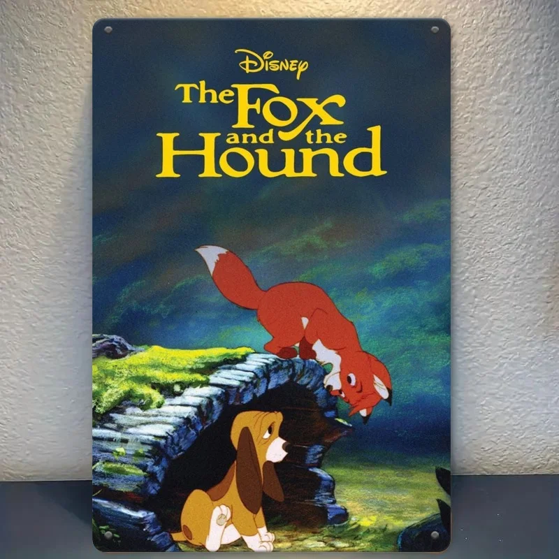 قطعة واحدة من "ديزني ثعلب وكلب الصيد" مقاس 20.32 × 30.48 سم معلقة على الحائط معدنية، مناسبة لغرف الألعاب العائلية والمدارس وما إلى ذلك، مملوءة