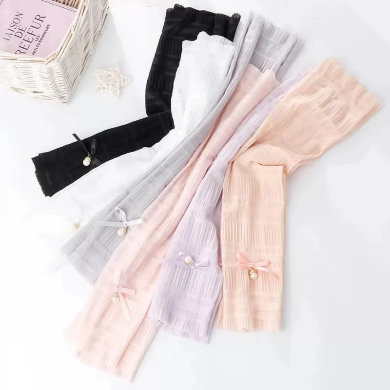 Sarung Tangan Anti Sinar UV Tabir Surya Musim Panas Wanita Desain Baru dengan Sarung Tangan Olahraga Luar Ruangan Lengan Bersepeda Sejuk Ikatan Simpul Mutiara Renda