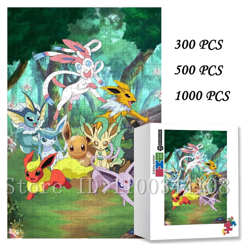 

Пазлы Pokemon Eevee Evolution для взрослых, игрушки для снятия стресса, 300/500/1000 шт., мультяшные пазлы, новогодние уникальные подарки