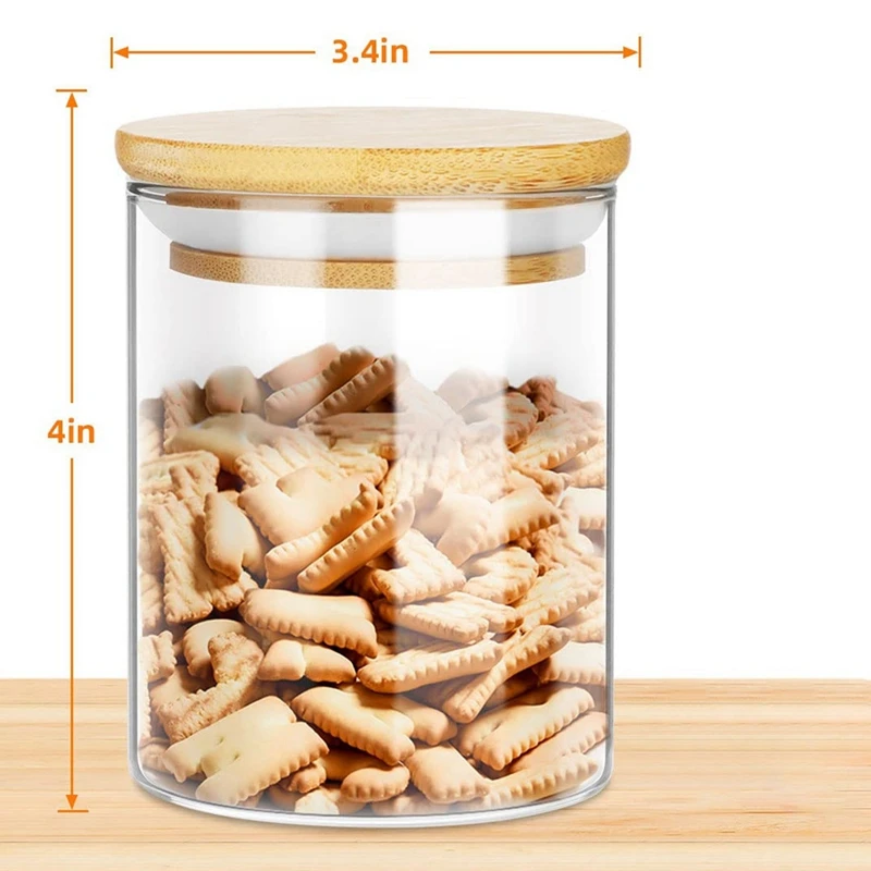 Spice Jars Set Of 6,450Ml Glass Jars With Bamboo Lids,Clear Kitchen Glass Storage Containers For Pantry Organization