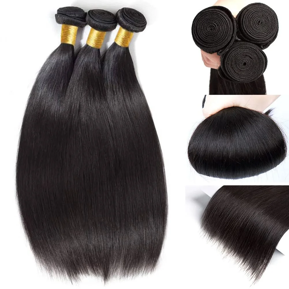 ตรงผมมนุษย์ 100% ที่ยังไม่ได้บราซิล Virgin Hair ตรง 3 รวมกลุ่มผมมนุษย์รวมกลุ่มสําหรับผู้หญิงสีดํา