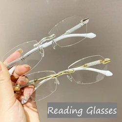 Women's Trendy Rimless Reading Glasses Unisex HD Lens Diamond Cut Presbyopia Eyeglasses Finished Far Sight Eyewear +1.0 To +4.0