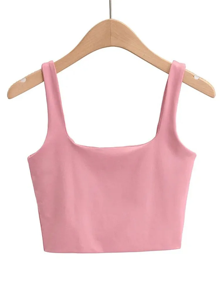 2024 Summer Women Sexy Sleeveless Tops Fashion Short Square Collar Tank Tops 6 Colors