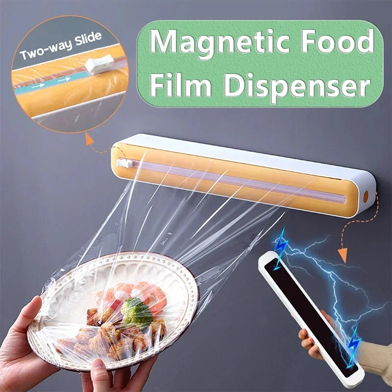 New Food Film Dispenser Magnetic Wrap Dispenser Multi-functional Refillable Kitchen for Home Free Tear Refrigerator Accessories