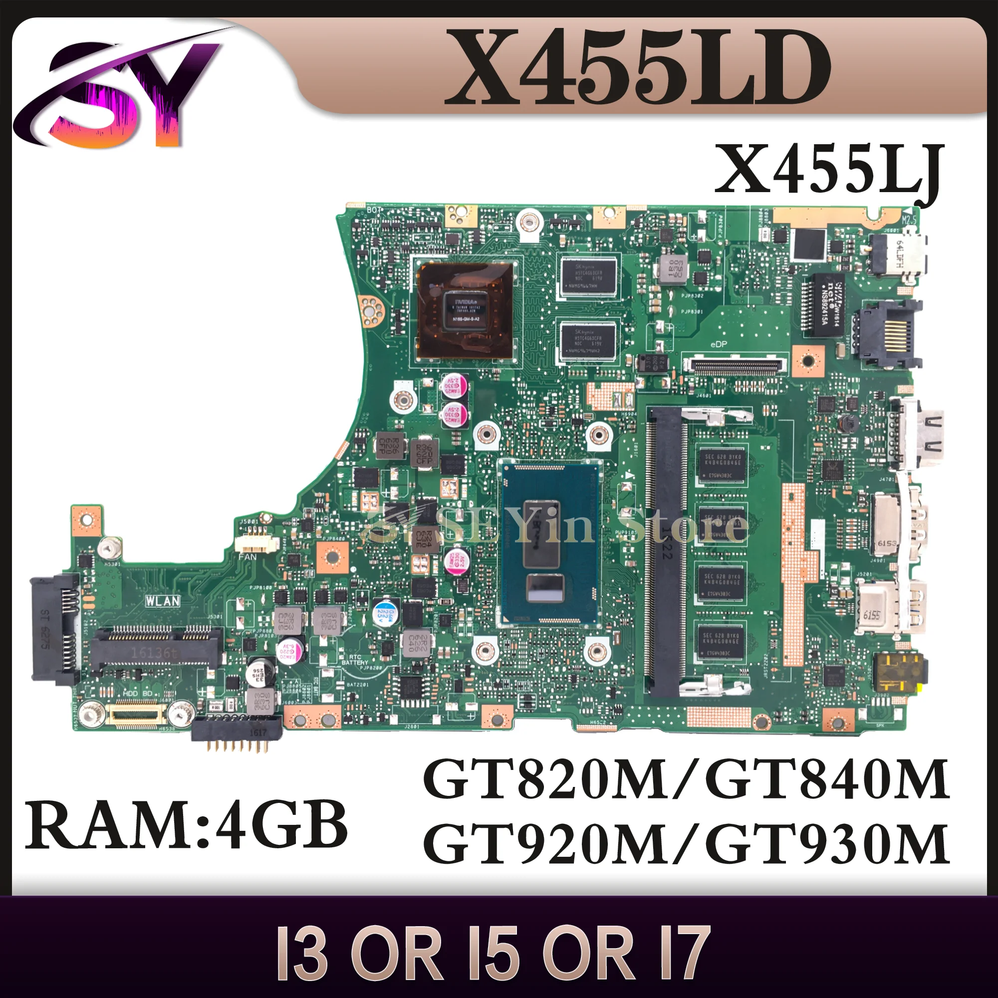 

X455LJ Mainboard For ASUS X455LF X455L X455LD A455L F454L W419L Y483L X454L W409L Laptop Motherboard i3 i5 i7 PM RAM-4GB