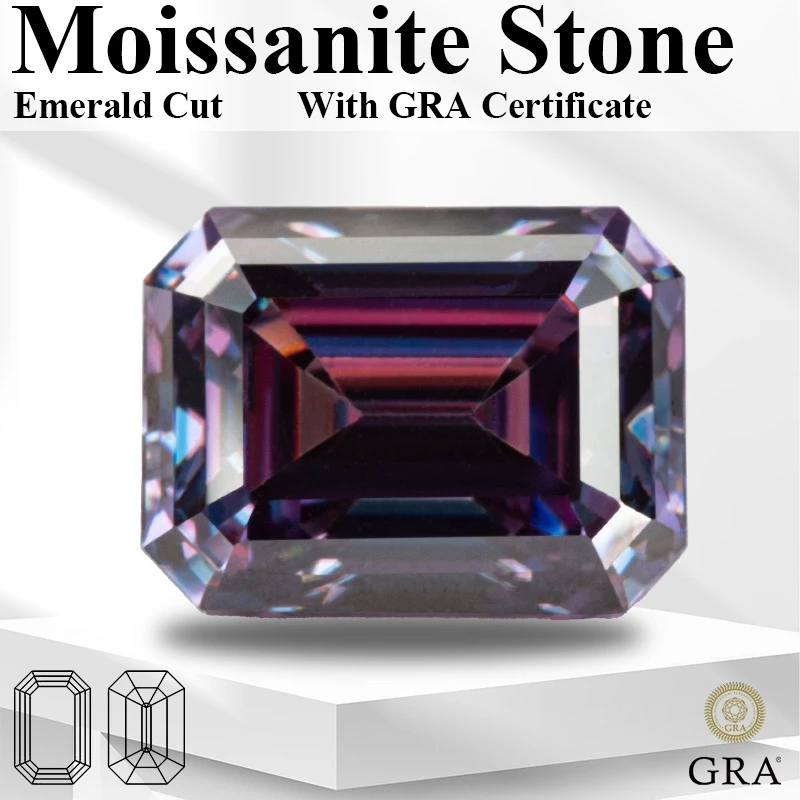

Moissanite Stone Emerald Cut Imperial Purple VVS1 Gemstone Beads with GRA Certificate Charms for Advanced Jewelry Making