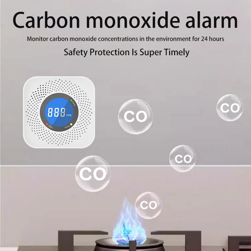 

Новые детекторы угарного газа RF433, датчики CO с питанием от батареи, со световым и цифровым дисплеем, защита безопасности для дома, спальни