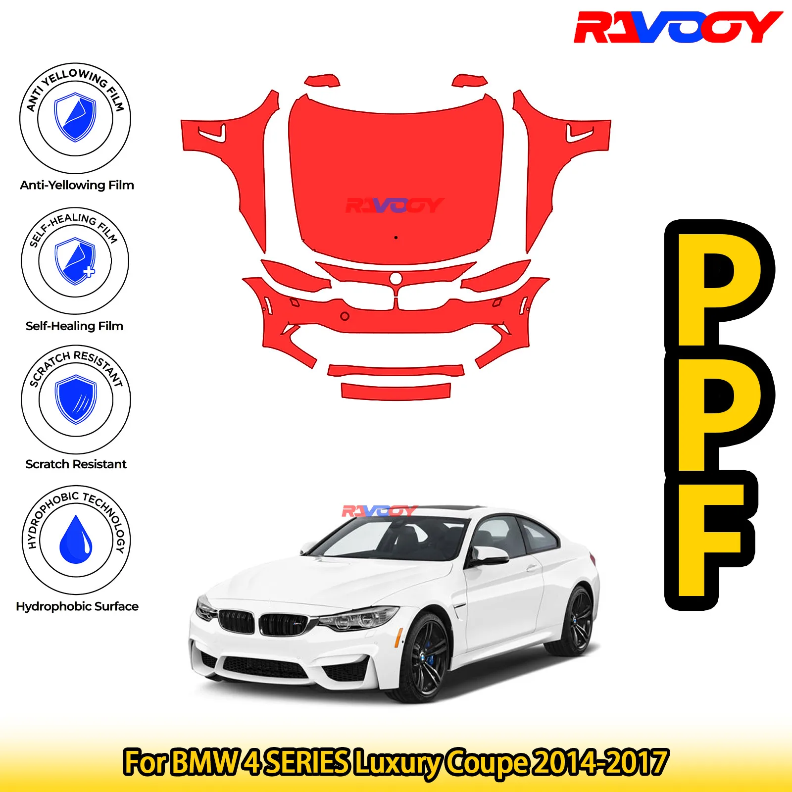 

For BMW 4 SERIES Luxury Coupe 2014-2017 Glossy Matte Black Precut front PPF Kit Paint Protection Film