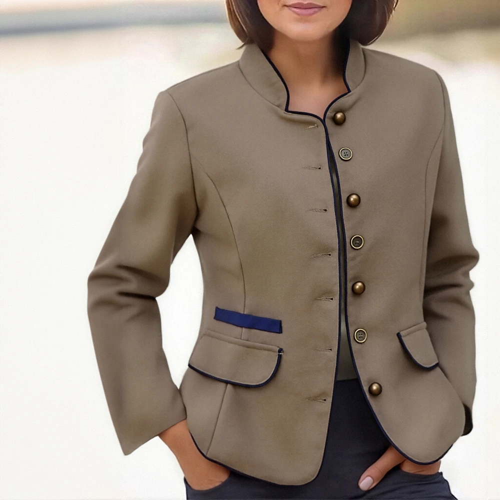 

Женское элегантное острое пальто с длинными рукавами на пуговицах, осенне-зимняя однотонная верхняя одежда с воротником-стойкой