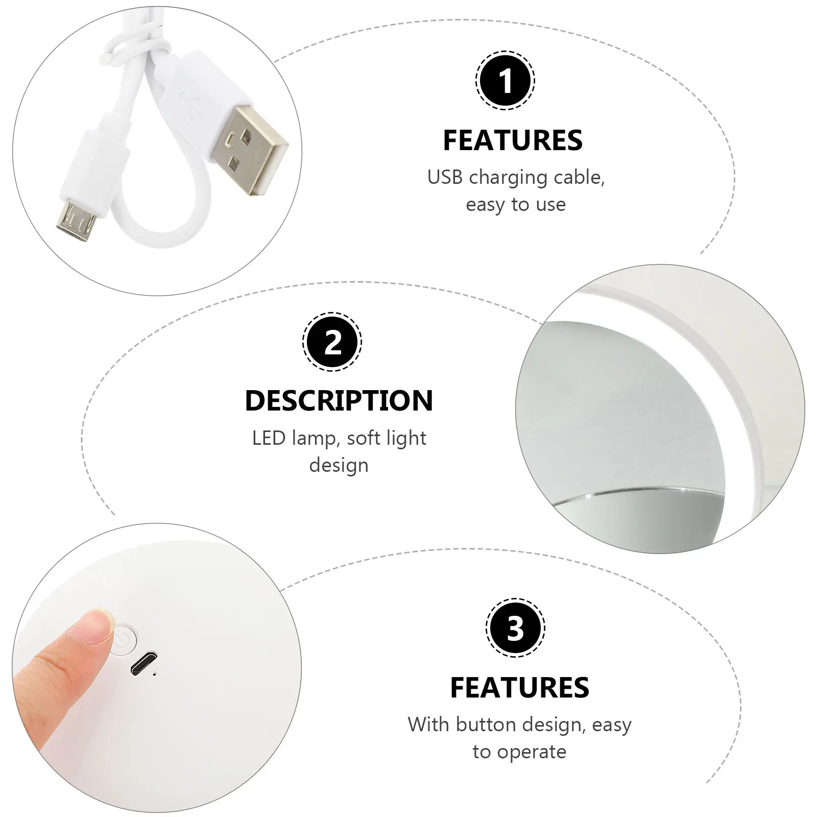 

LED Vanity Mirror Make up Personal Makeup Lighted Hand Cute Handheld Abs Rechargeable Compact Travel