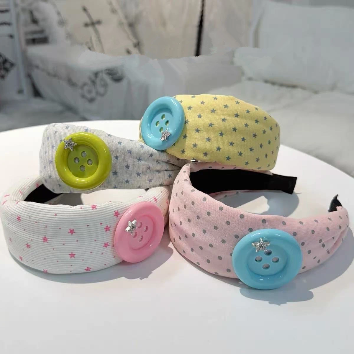 1pc Retro Ins Style Polka Dot Button Headband Fashion Women Y2K French Hair Accessories Cute Sweet Dating Hair Band