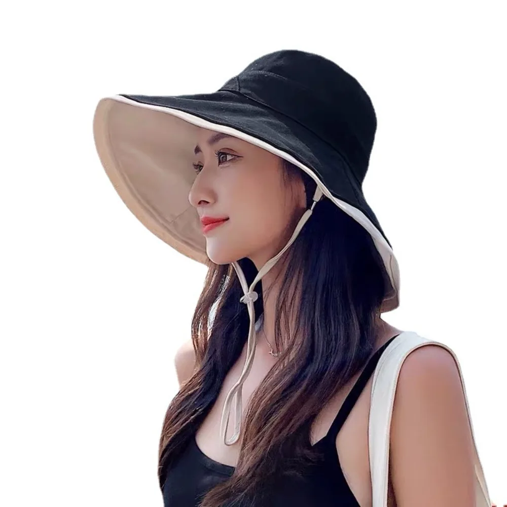 واسعة الحواف على الوجهين ارتداء قبعة الصياد تنوعا لينة المرأة قبعة الشمس طوي للإزالة يندبروف حبل المرأة قبعة واقية من الشمس الشاطئ