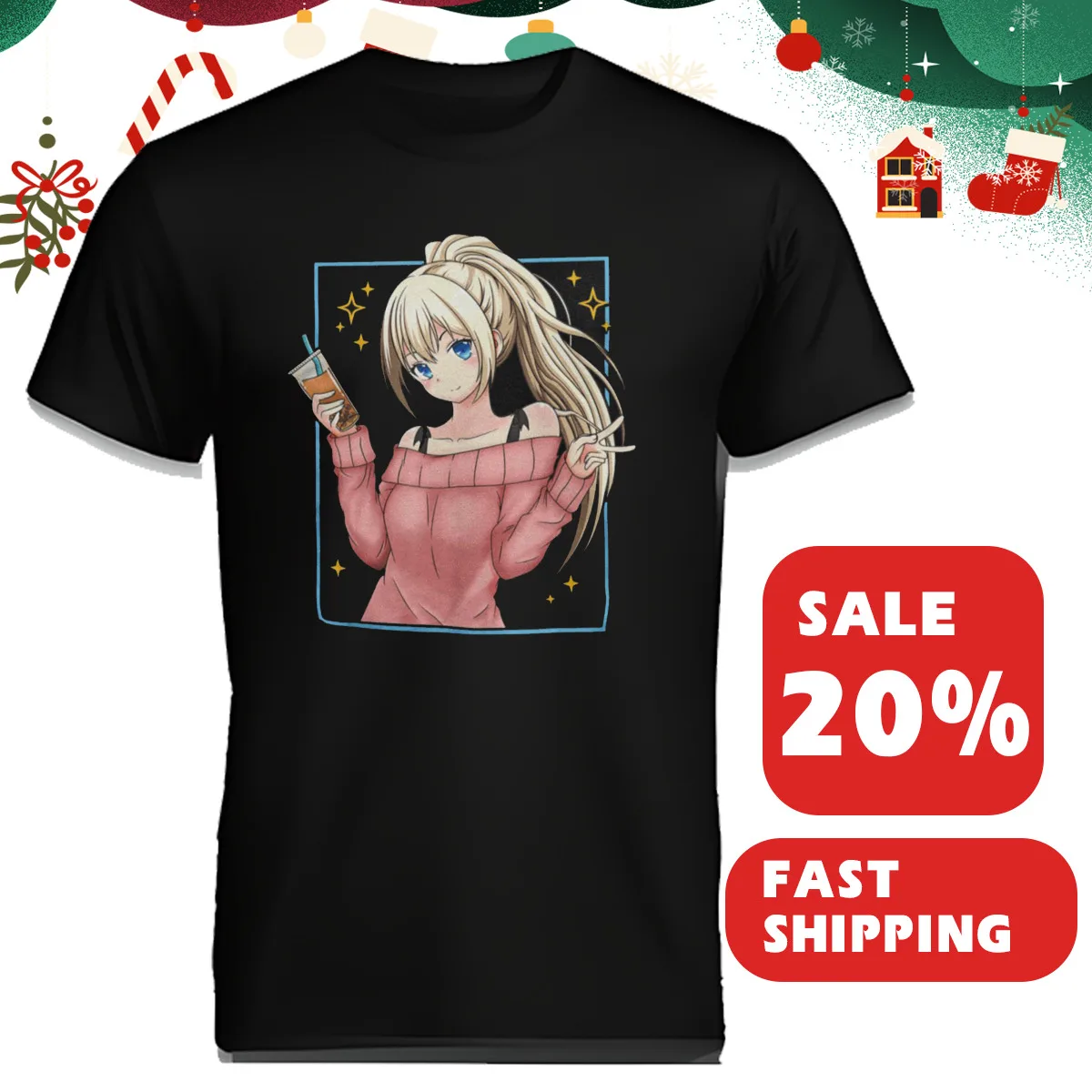 

Anime Organic Cotton Mens T-Shirt Pretty Hentai Waifu Manga Girl Otaku Geek-