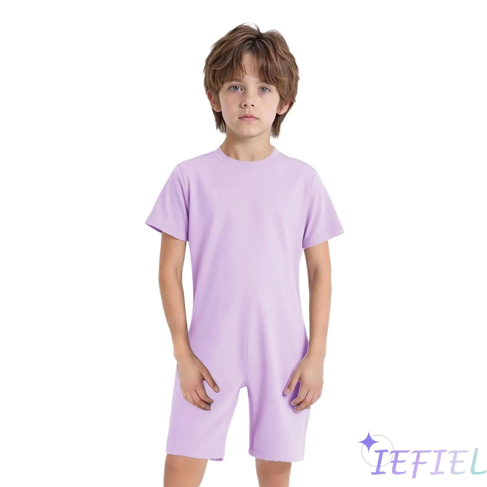 

Kids Girls Boys Special Needs Adaptive Clothing Round Neck Short Sleeve Solid Color Jumpsuit for Ballet Gymnastic Dance Practice