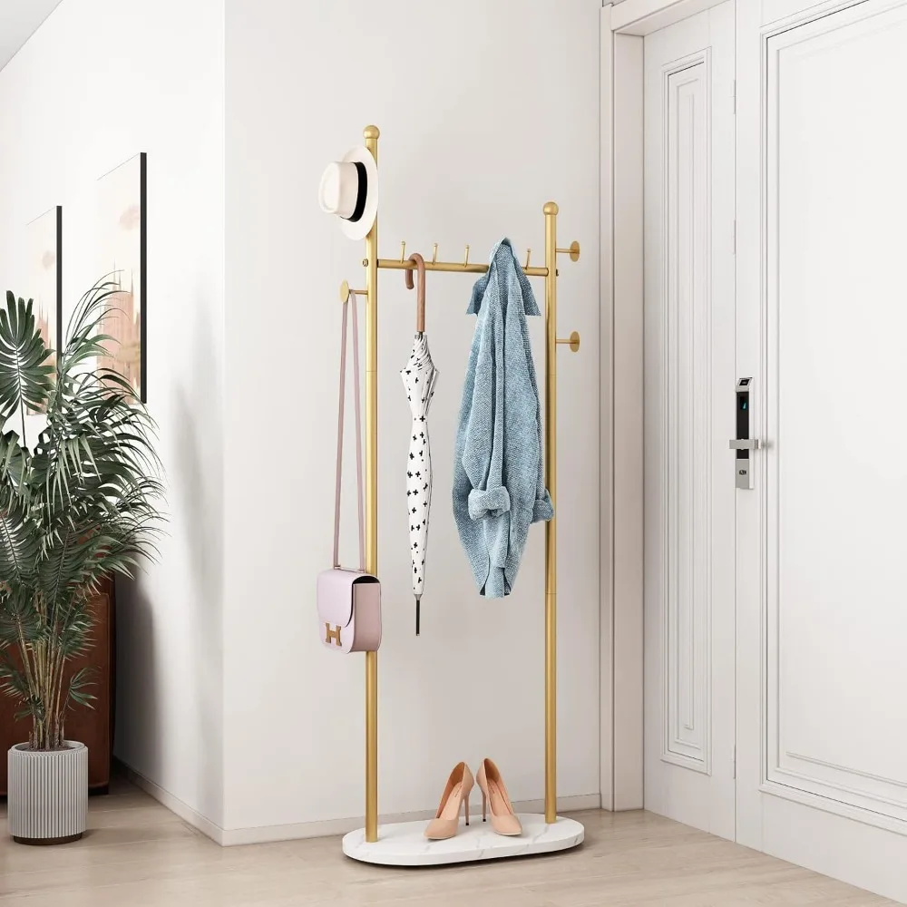 

DR.IRON Gold Clothing Racks with Marble Base Modern Gold Coat Racks Freestanding Gold Clothes Rack with Shelves for Bedroom Heav