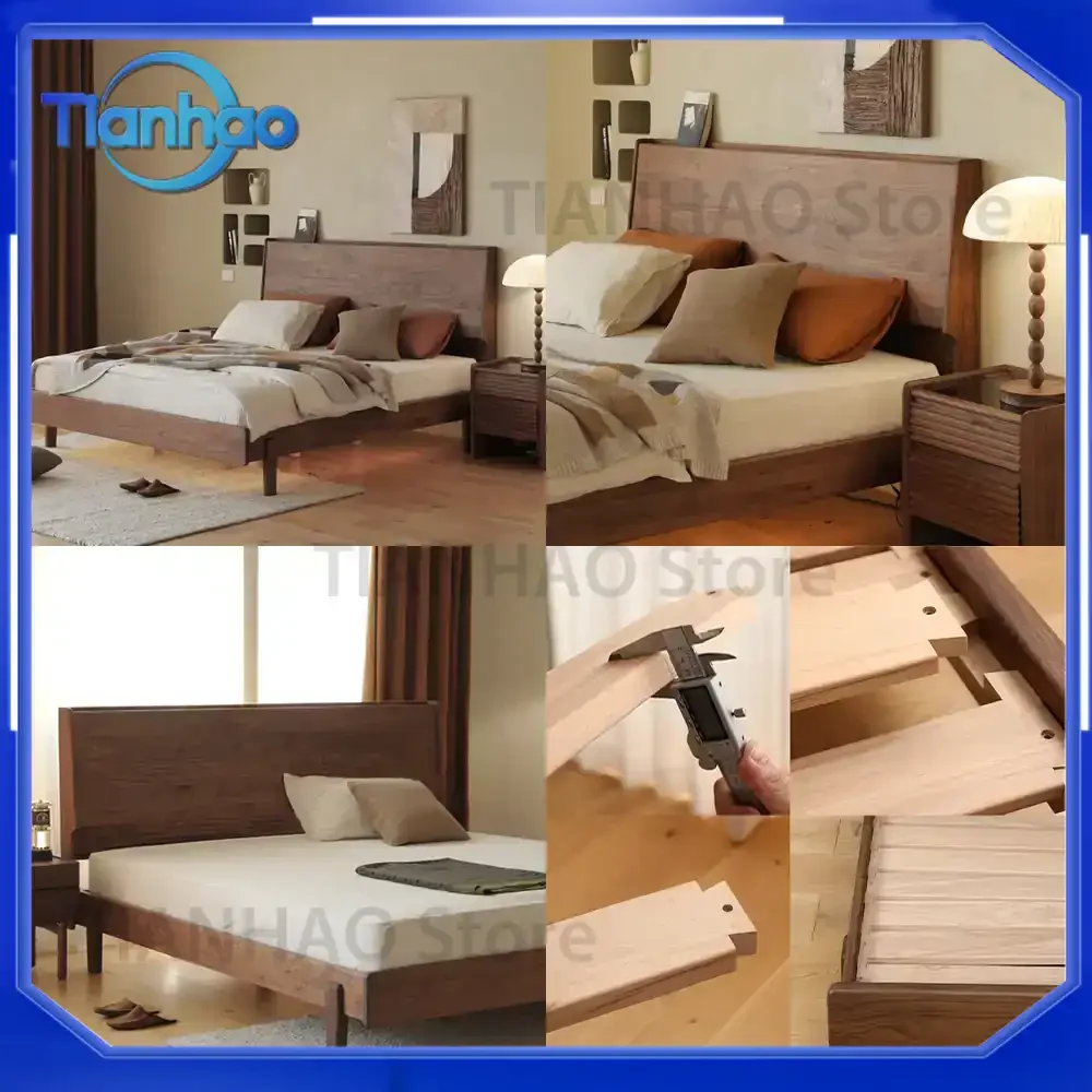 Solid Black Walnut Bed for Chongjiang Furniture Nordic Japanese Style Mortise and Tenon Modern Minimalist Full Solid Wood