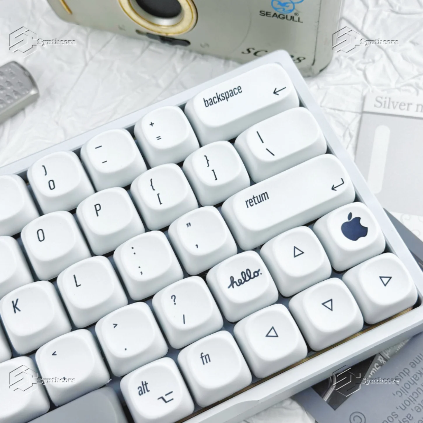 Portachiavi con tastiera meccanica minimalista, set di copritasti bianco puro, PBT, cappuccio MOA/XDA, 130 tasti