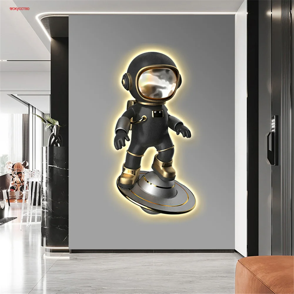 

Postmodern Luxury Black Astronaut Mural Led Wall Lamp Living Room Hallway Aisle Hotel Decor Atmosphere Night Light Cafe Sconces