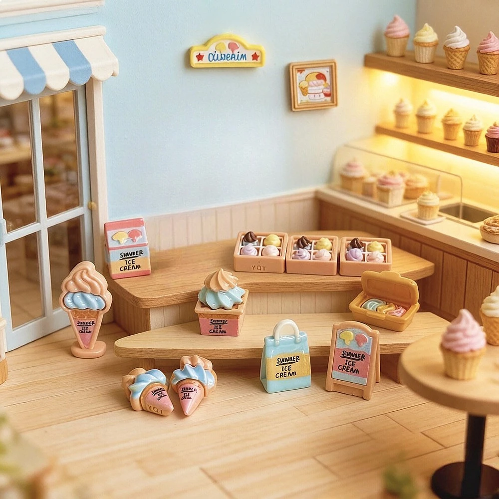 100-個かわいいシミュレーションアイスクリームコーン樹脂ミニチュアクラフト-diy-アクセサリーキーチェインジュエリードールハウス装飾用