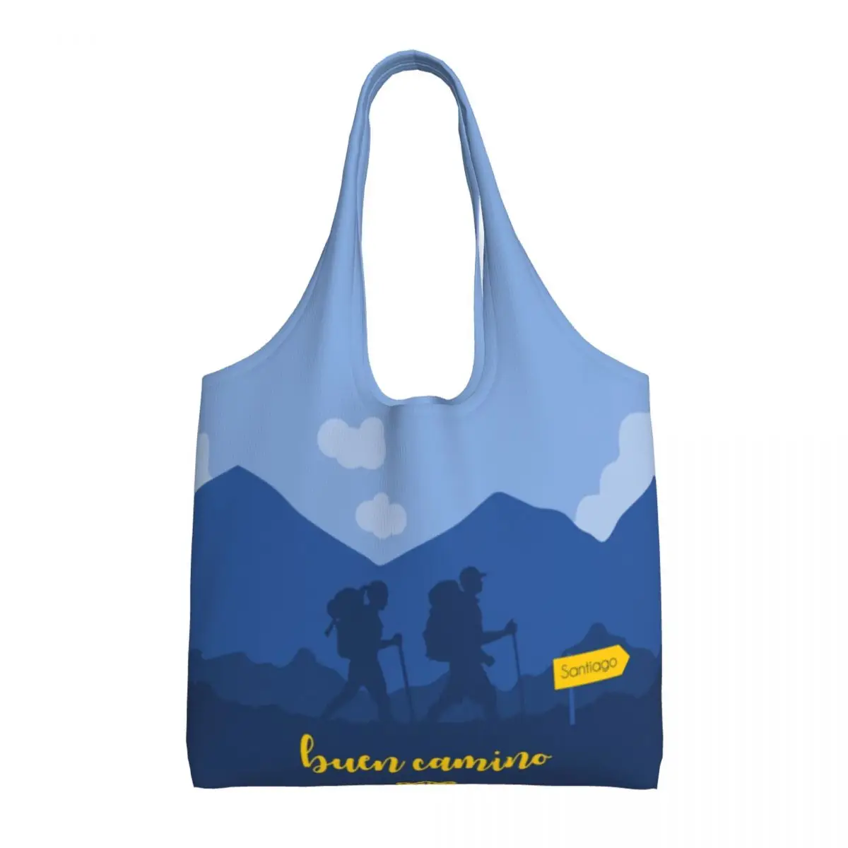 Custom Cute Printed Buen Camino Santiago De Compostela Shopping Tote Bag Recycling Canvas Shoulder Shopper Handbag