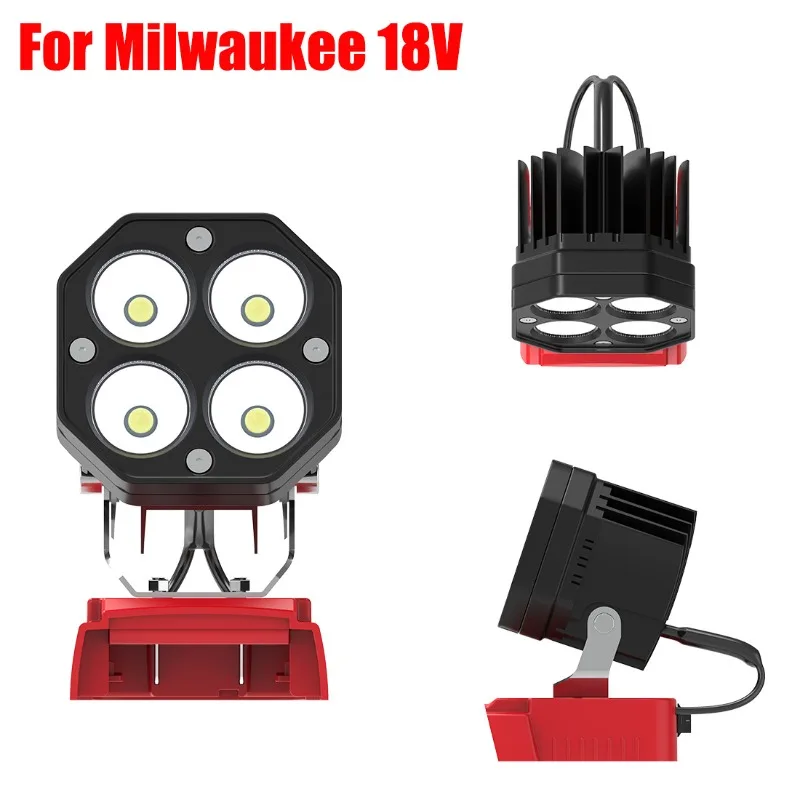 Portable LED Work Light for Milwaukee/DL 18V Li-ion Battery Wireless Construction Site Floodlight Work Torch for Outdoor Camping
