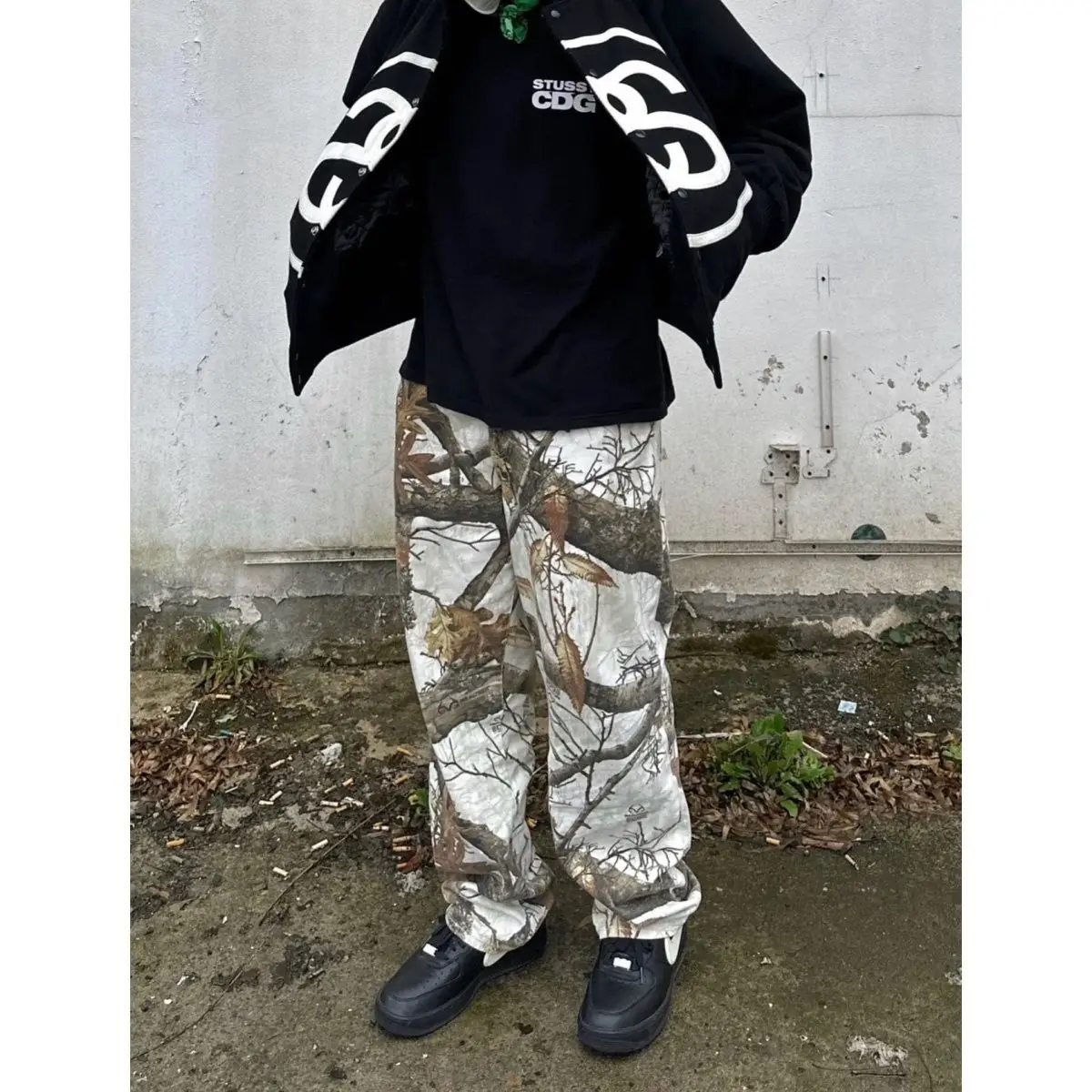 Rechte Joggingbroek Camouflage Graffiti Broek Esdoornblad Tak Gevallen Blad Print Nieuwe Stijl Losse Casual Amerikaanse Broek Y 2K