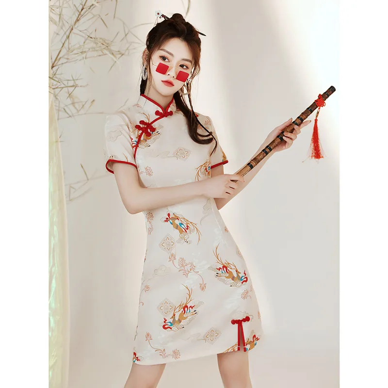 

Women's improved summer 2024 new national fashion new cheongsam young girl small Chinese style dress short