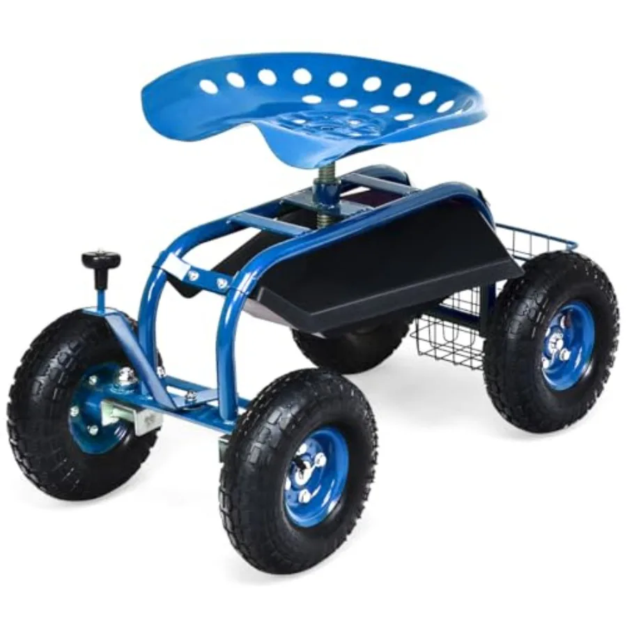 

Садовое кресло-тележка на колесах с поворотным на 360 градусов сиденьем для посадки, садовый стул с подносом для инструментов и корзиной Gardeni