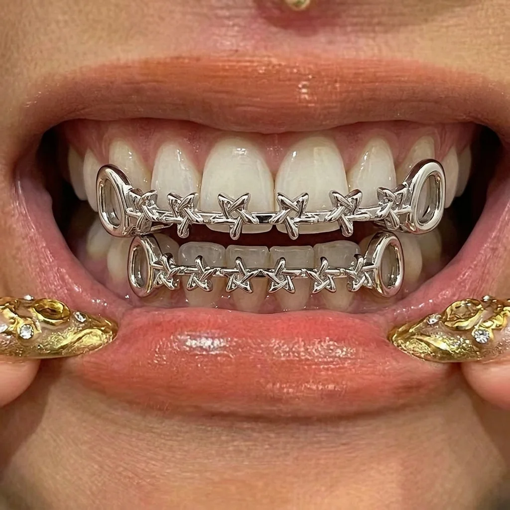 Aros Dentales en Forma de Estrella Navideña, Modernos, Calados, Únicos, Dientes Dorados, Masculinos, Geniales, Accesorio Dental Deslumbrante