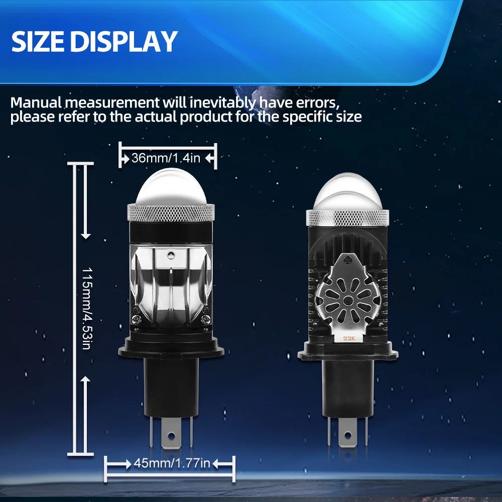 H4 Projector Bulbs MotoCycle H4 Lens High & Low Beam, 30000LM Super Bright, 6000K White Light, Dual Cooling System Easy Install