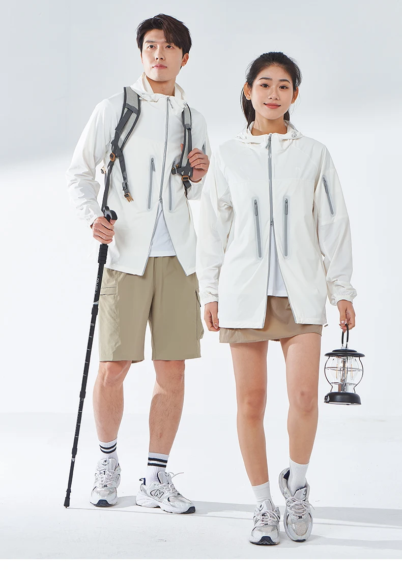 LNGXO Herren Damen Wander-Regenmantel, Sonnenschutz, Camping, Trekking, wasserdichte Jacke, Unisex, Stretch, Zwei-Wege-Reißverschluss, Windjacke – Detail 30
