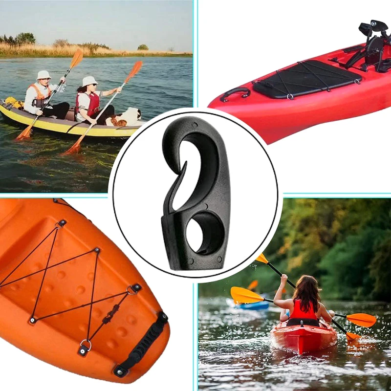 （Summer4）10 Pcs Black Plastic Reusable Bungee Hook Boats Shock Cord Hook For Kayak Canoe Bungee Rope Rowing Boat Tie Cord Hook