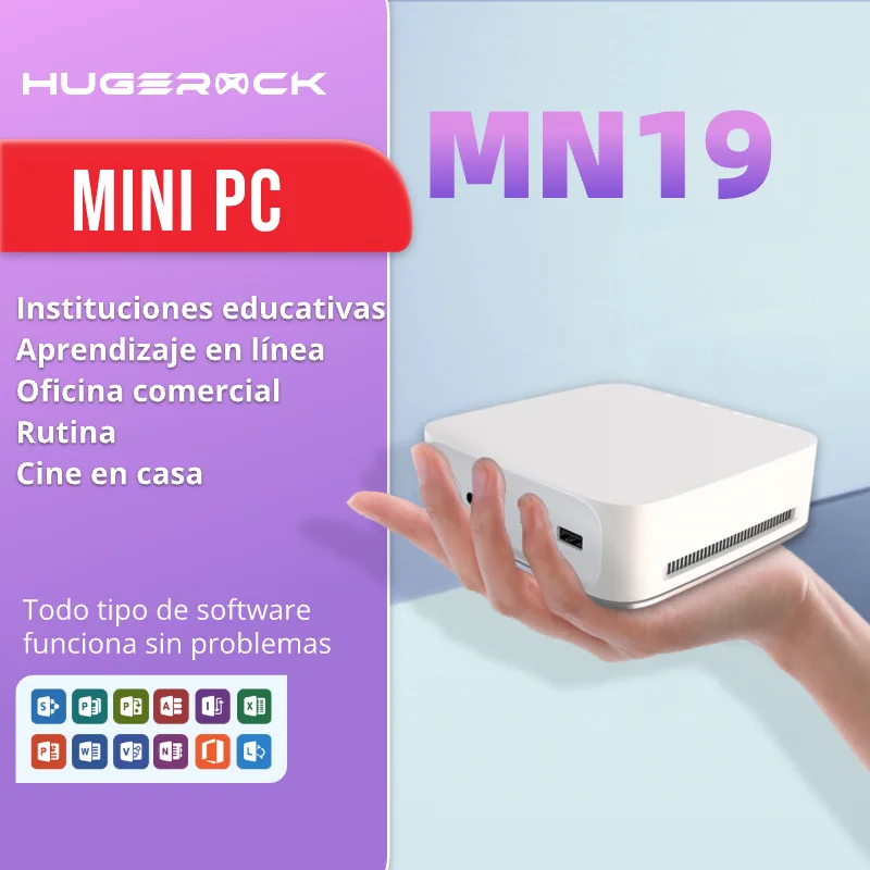 HUGEROCK-Mini PC MN19 para Gaming, Intel N100, 4 núcleos, CPU, Windows 11, WiFi 6, DDR5, 4GB x 2 RAM, 512GB SSD