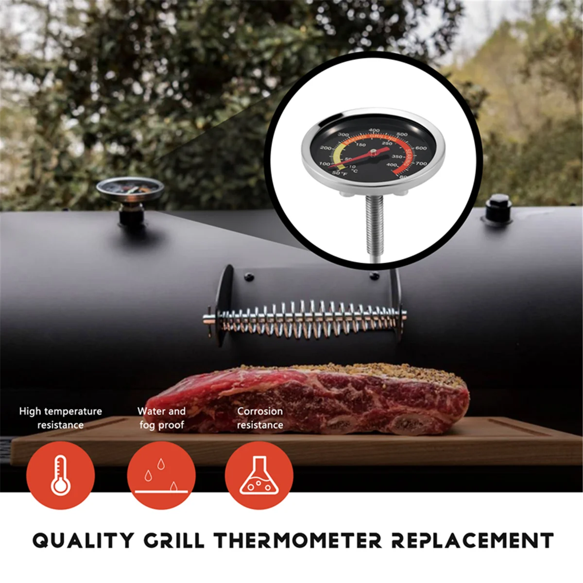Grill Thermometer Roker Temperatuurmeter Houtskool Grill Pit Roker Thermometer Warmte-Indicator Voor Vlees Koken