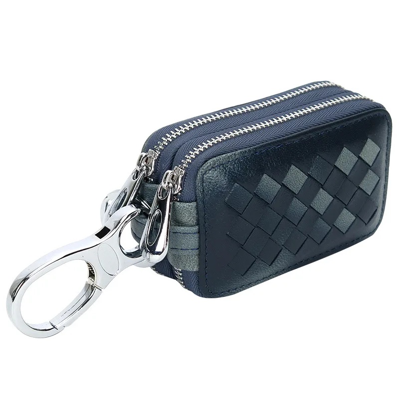 Genuine Leather Key Wallets Men Simple Car Key Pouch Knitting Housekeeper Holder Ladies Sheepskin Leather Double Zipper Key Case