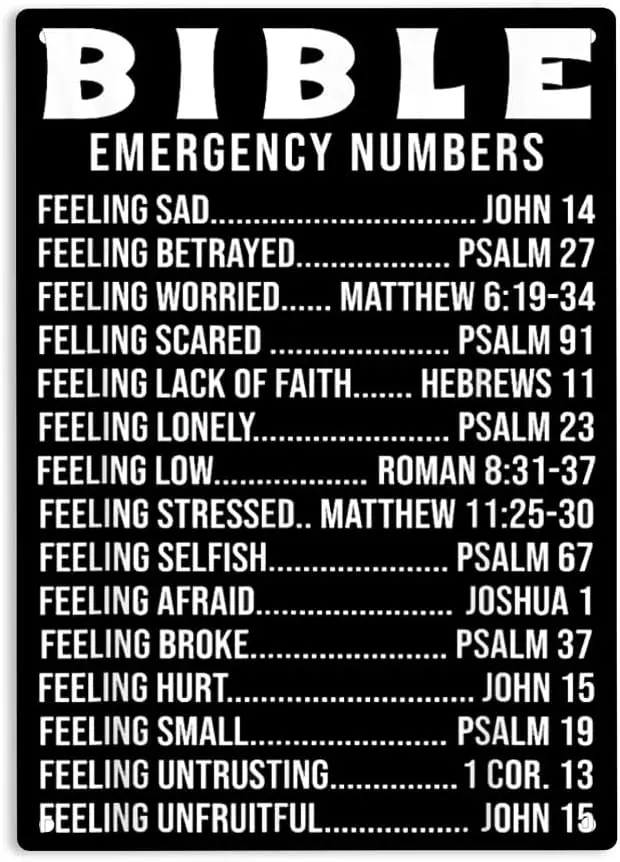 Bible Emergency Hotline Numbers Sign Metal Tin Sign, Jesus Poster for Home Office Garden Bars Pub Man Cave Wall Decor Plaque Sig