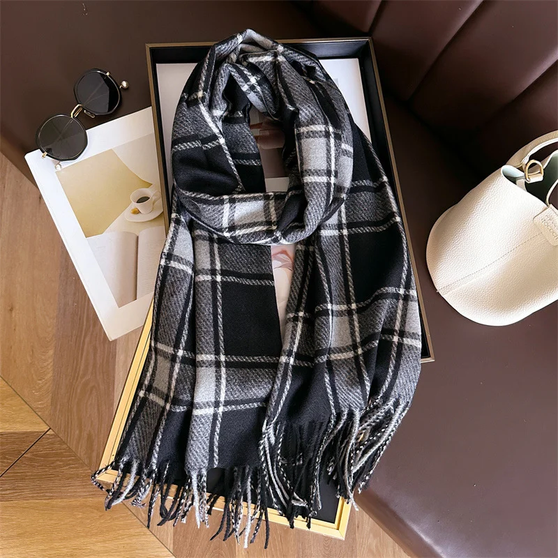 Korean Style Imitation Cashmere Plaid Warm Shawl Scarf Men\'s and Women\'s Autumn Winter Cold Proof Fashion Versatile Tassel