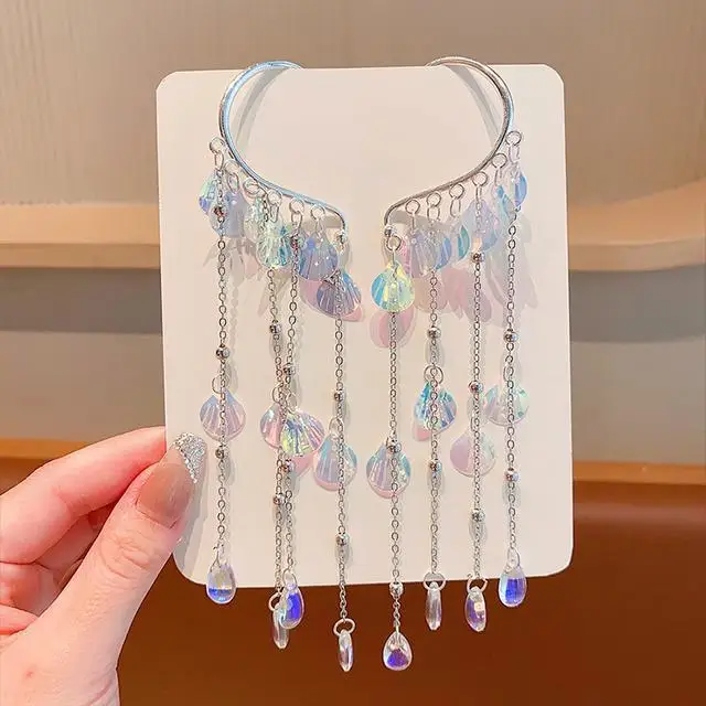 Simpatica catena per capelli a forma di sirena, perla finta e stella in resina, nappa, copricapo da principessa, set di forcine ipoallergeniche per ragazze