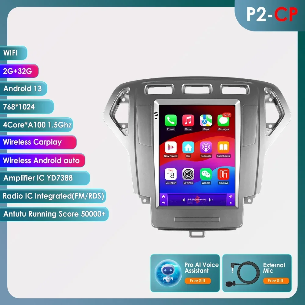 Carplay 4G-LTE Android 14 voor Ford Mondeo 4 2006-2010 9.7 ''Scherm Autoradio Multimedia Video Navigatie GPS Audio