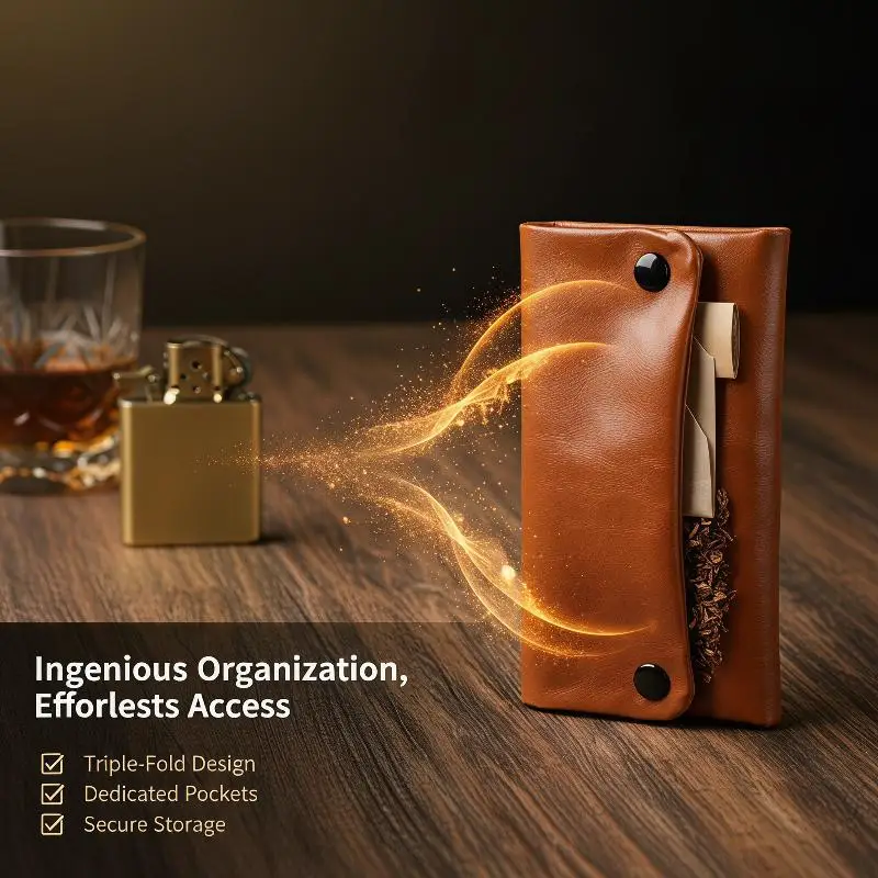 Tragbare Tabakaufbewahrung/Tabakbeutel-Etui aus PU-Leder, Pfeifen- und Zigarettenhalter, Papierhalter-Etui, Brieftasche – Detail 9
