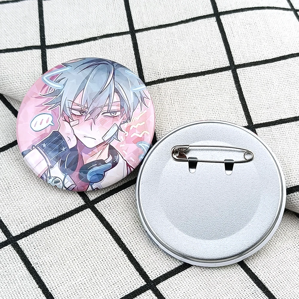 4Pcs/Set Alien Stage Ivan Till Anime Laser Holographic Badge, Round Tin Brooch Pins, Cartoon Backpack Decor Cosplay Accessories