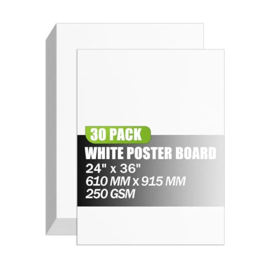 

24x36 Inch Poster Paper Set of 30, Large Poster Board, Blank Display Boards, Heavyweight Poster Paper Bulk for School, Office a