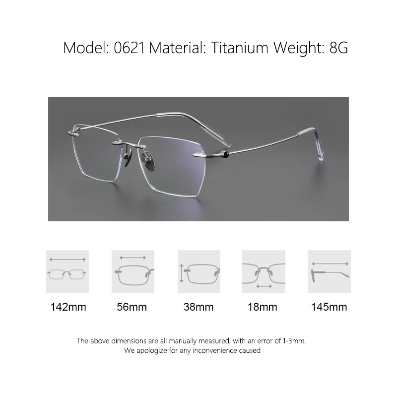 Mode randlose Business-Brillen ultraleichte Brillen aus reinem Titan große Luxus brillen Männer optische verschreibung pflicht ige Brillen – Detail 2