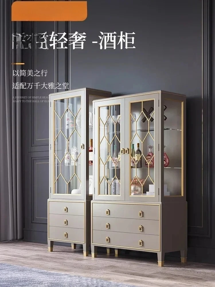 light luxury wine cabinet modern simple living room glass display cabinet European solid wood decorative cabinet